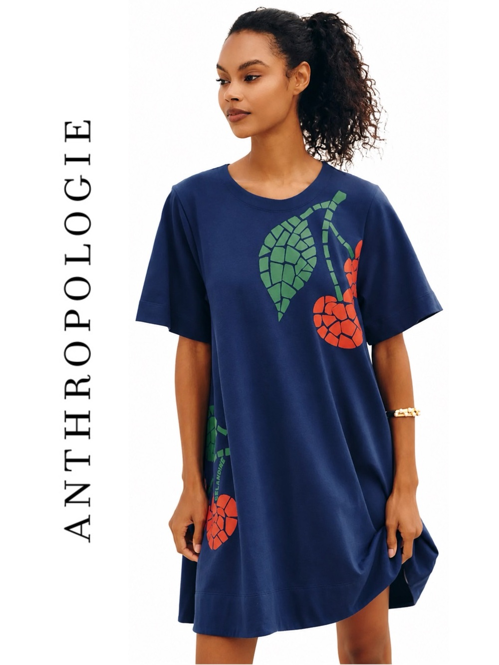 Anthropologie Celandine Graphic Short-Sleeve Mini Swing Dress